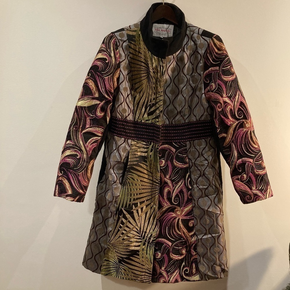 PINK MARTINI Sz L Arabesque Style Colour Block Quilted Lining Pockets Coat